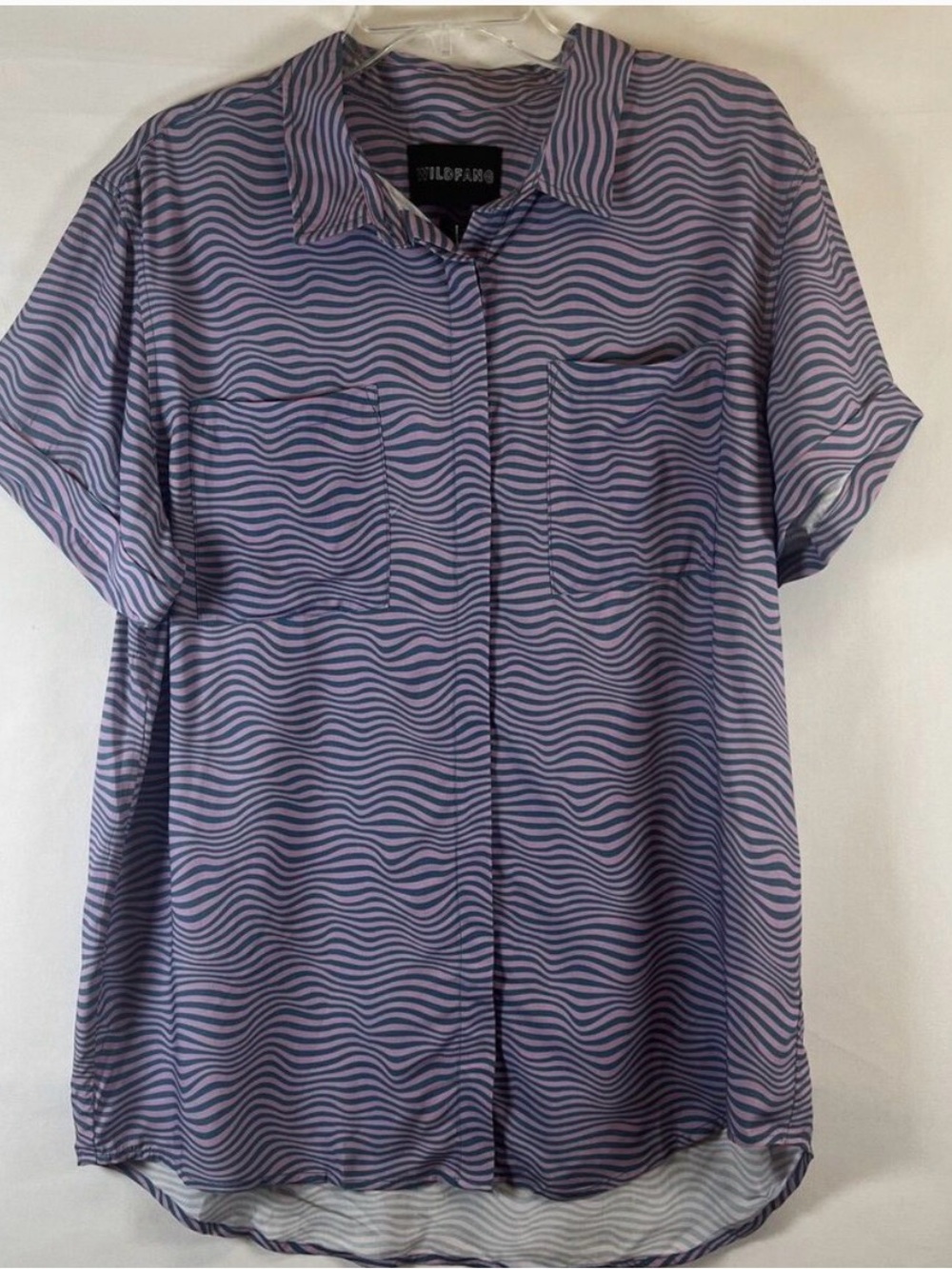 Wildfang Lavender & Navy Wave-Print Short Sleeve Button-Down